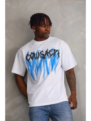 Baskılı Oversize T-Shirt - Beyaz -
