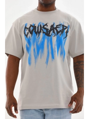 Baskılı Oversize T-Shirt - Gri -