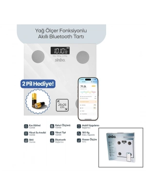 Baskül Beyaz Yağ Ölçer Akıllı Bluetooth Cam Baskül