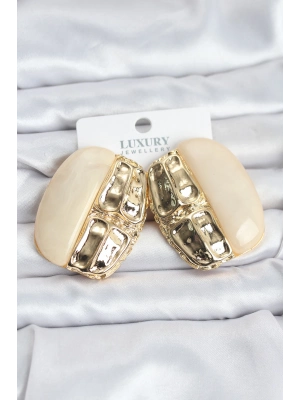 Krem Renk Pirinç Vintage Kadın Küpe