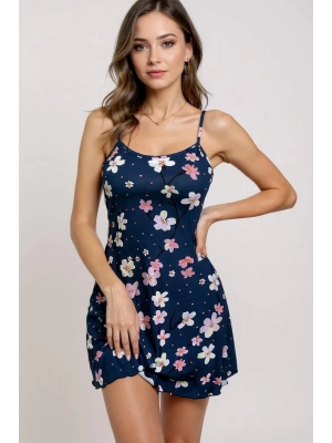 Çiçek Desenli Mavi Askılı Gecelik