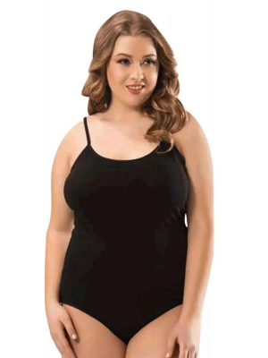 Battal Beden İp Askılı Kadın Çıtçıtlı Body Siyah