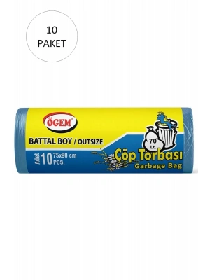 Battal Boy Çöp Torbası 75 x 90 cm 10 Lu Rulo x 10 Paket = 100 Adet (Mavi)