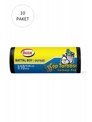 Battal Boy Çöp Torbası 75 x 90 cm 10 Lu Rulo x 10 Paket = 100 Adet (Siyah)
