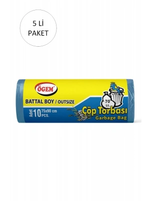 Battal Boy Çöp Torbası 75 x 90 cm 10 Lu Rulo x 5 Paket = 50 Adet (Mavi)