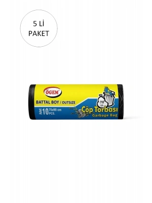 Battal Boy Çöp Torbası 75 x 90 cm 10 Lu Rulo x 5 Paket = 50 Adet (Siyah)