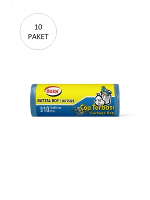 Battal Boy Çöp Torbası 75 x 90 cm 10 Lu Rulo x 50 Paket = 500 Adet (Mavi)