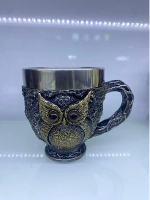 Baykuş Çelik Kupa Bardak Kod 6931