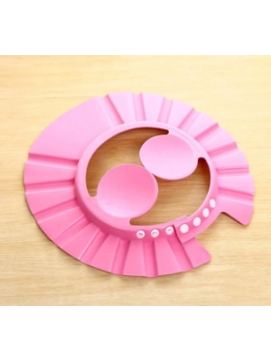 Bebek Banyo Şapkası Düğmeli Kulaklıklı Pembe