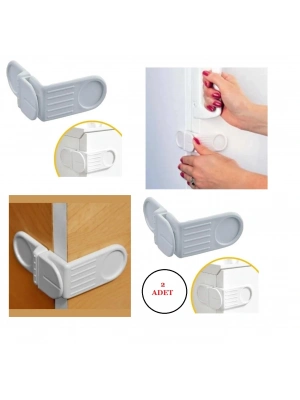 Bebek Çocuk Güvenlik Çekmece Ve Dolap İçin Kendiliğinde Yapışkanlı Vidasız Köşe Kapak Kilidi X 2 Adet