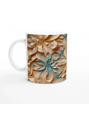 Bej Tonlarda Spiral Yaprak Desenli Kupa Bardak