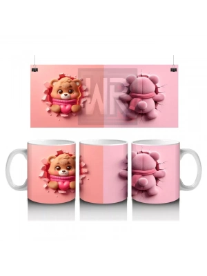 Bereli Sevimli Ayıcık Figürü (Ön ve Arka Görünüm) - Baskılı kahve kupası