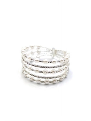 Beş Sıra İncili Su Yolu Bileklik - Gümüş