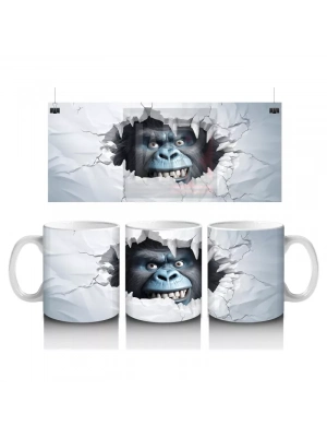 Beyaz Çatlaklı Duvar Arasında Yırtıcı Hayvan – Baskılı Kahve Kupası