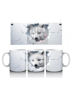 Beyaz Çatlaklı Fon Üzerinde Tilki Yavrusu – Baskılı Kahve Kupası