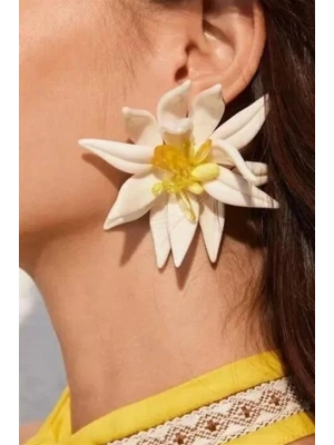 Beyaz Çiçek Küpe - Beyaz