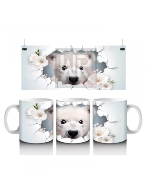 Beyaz Çiçekler Arasında Bakan Kutup Ayısı – Baskılı Kahve Kupası