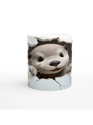 Beyaz Çiçekler Arasında Gülümseyen Su Samuru Baskılı Kupa Bardak