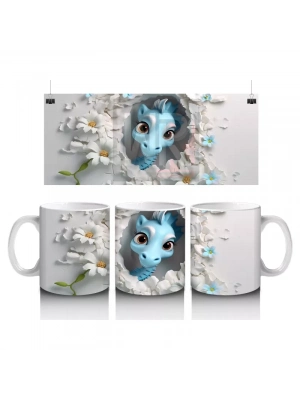 Beyaz Çiçekler Arasında Mavi Gözlü Denizatı – Baskılı Kahve Kupası