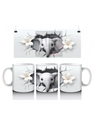Beyaz Çiçekler Arasında Sevimli Fil – Baskılı Kupa