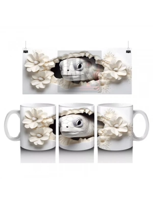 Beyaz Çiçekler Arasında Sevimli Kaplumbağa - Baskılı Kahve Kupası