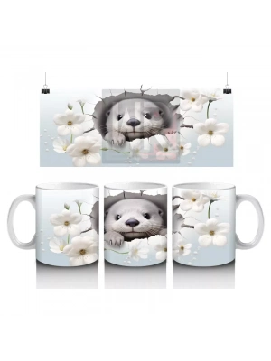 Beyaz Çiçekler Arasında Su Samuru – Baskılı Kahve Kupası