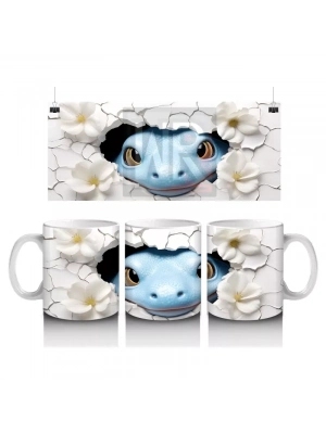 Beyaz Çiçekler Arasında Suda Yüzen Mavi Kaplumbağa – Baskılı Kahve Kupası