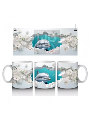 Beyaz Çiçekler Arasında Zıplayan Yunus – Baskılı Kahve Kupası