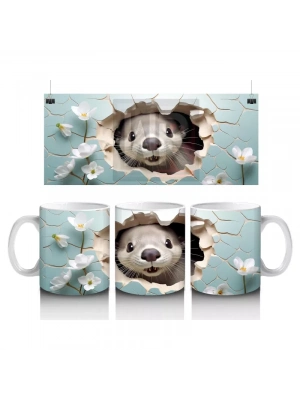 Beyaz Çiçekler Önünde Şirin Su Samuru – Baskılı Kahve Kupası