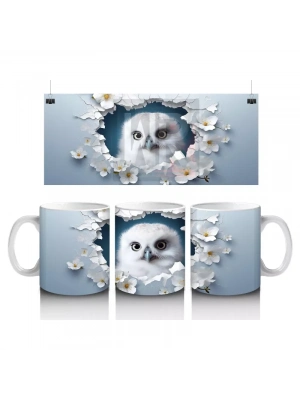 Beyaz Çiçeklerle Çevrili Sevimli Baykuş – Baskılı Kahve Kupası