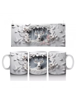 Beyaz Çiçeklerle Süslenmiş Çatlak Zeminden Bakan Geyik - Baskılı kahve kupası