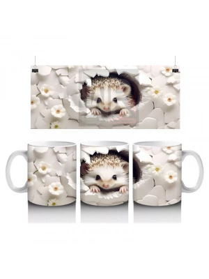 Beyaz Çiçekli Arka Planda Sevimli Tilki – Baskılı Kahve Kupası