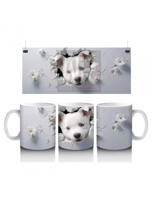 Beyaz Çiçekli Fon Üzerinde Sevimli Yavru – Baskılı Kahve Kupası