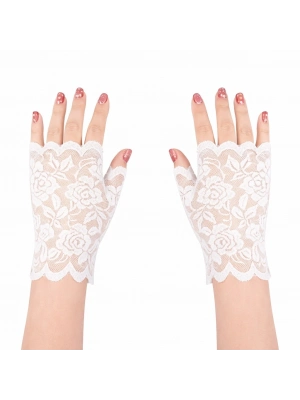 Beyaz Dantel Parmaksız Kısa Eldiven