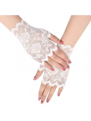 Beyaz Dantel Parmaksız Kısa Eldiven
