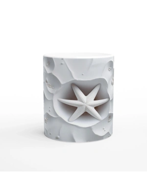 Beyaz Deniz Yıldızı ve Mercan Taneleri Su Altı Temalı Kupa Bardak