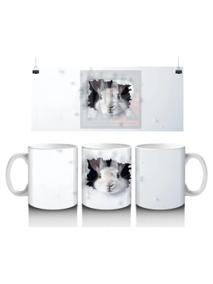 Beyaz Duvarda Beliren Yavru Tavşan – Baskılı Kahve Kupası