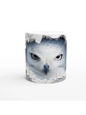 Beyaz Duvarı Delen Bakış: Kartal Gözlü Baykuş Baskılı Kupa Bardak