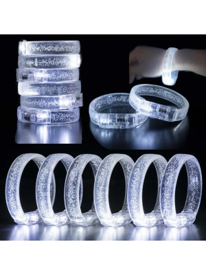 Beyaz-Gümüş Led Işıklı Baskı Yapılabilen Pilli Bileklik Bilezik