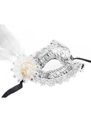 Beyaz Gümüş Tüylü Parti Maskesi