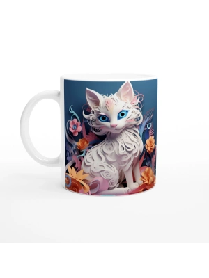 Beyaz Kedi Baskılı Kupa Bardak