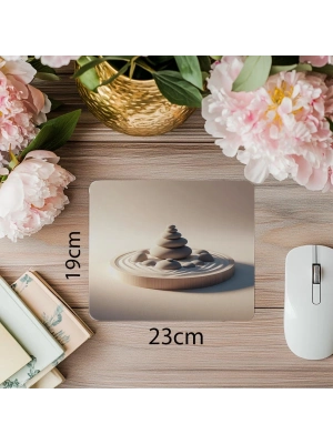 Beyaz Kum Üzerinde Zen Taşları Mousepad - 19x23 cm 2 mm Dikdörtgen İthal Baskılı Mouse Pad