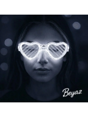 Beyaz Led Işıklı Kalp Gözlük – 3 Modlu Parti & Glow Gözlüğü