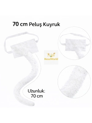 Beyaz Peluş Kuyruk Şekil Verilebilir 70 cm