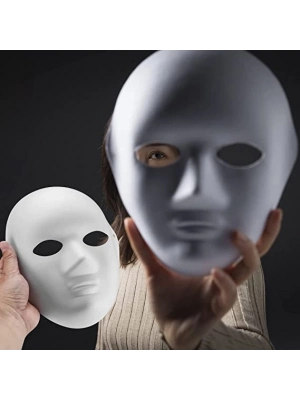 Beyaz Renk Boyanabilir Anonim Tam Yüz Cosplay Maske 24x18 cm