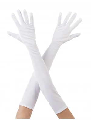 Beyaz Renk Dirseğe Kadar Uzun Kumaş Eldiven 40 Cm