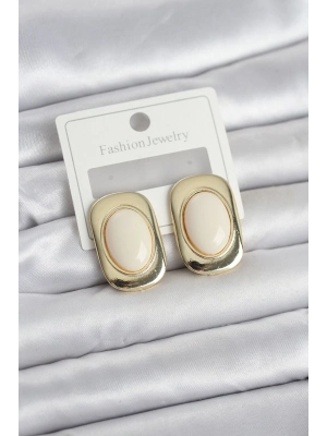 ® Beyaz Renk Kare Model Vintage Kadın Küpe