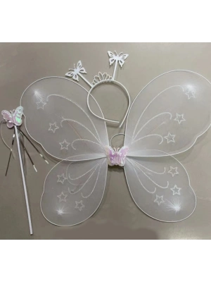 Beyaz Renk Kelebek Kanadı Tacı ve Sopası
