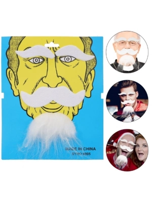 Beyaz Renk Kendinden Yapışkanlı Takma Sakal Bıyık Ve Kaş Seti