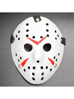 Beyaz Renk Kırmızı Çizgili Tam Yüz Hokey Jason Maskesi Hannibal Maskesi